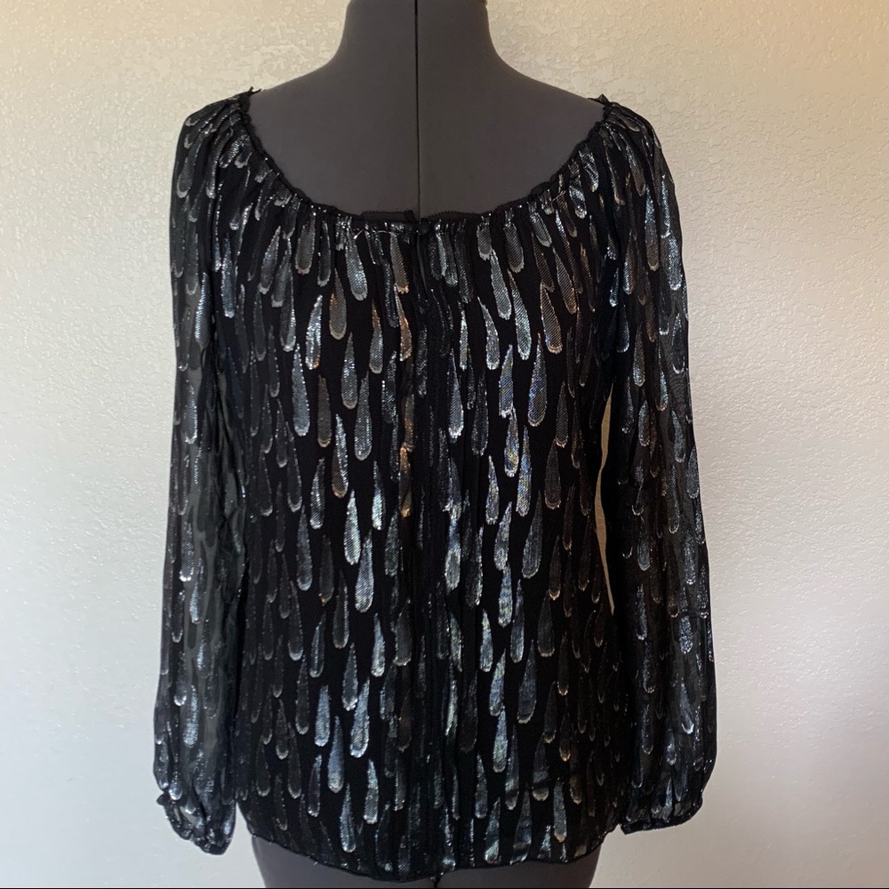 White House Black Market blouse XS Black & silver Dress shirt business casual